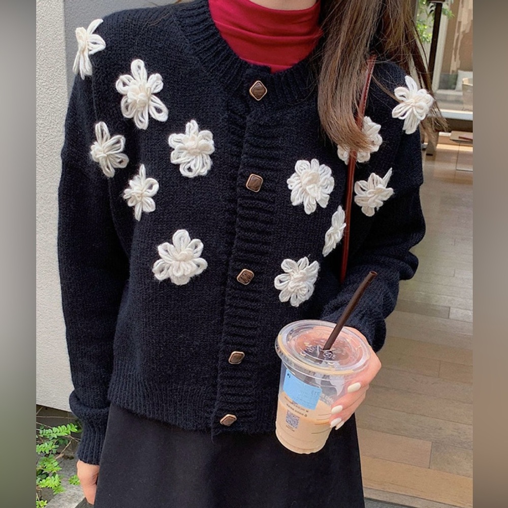 Navy Floral Knit Sweater